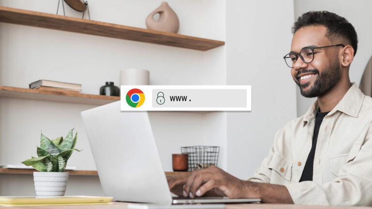 man using google chrome on laptop