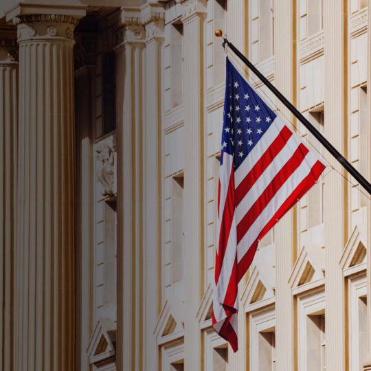 American flag outside government building
