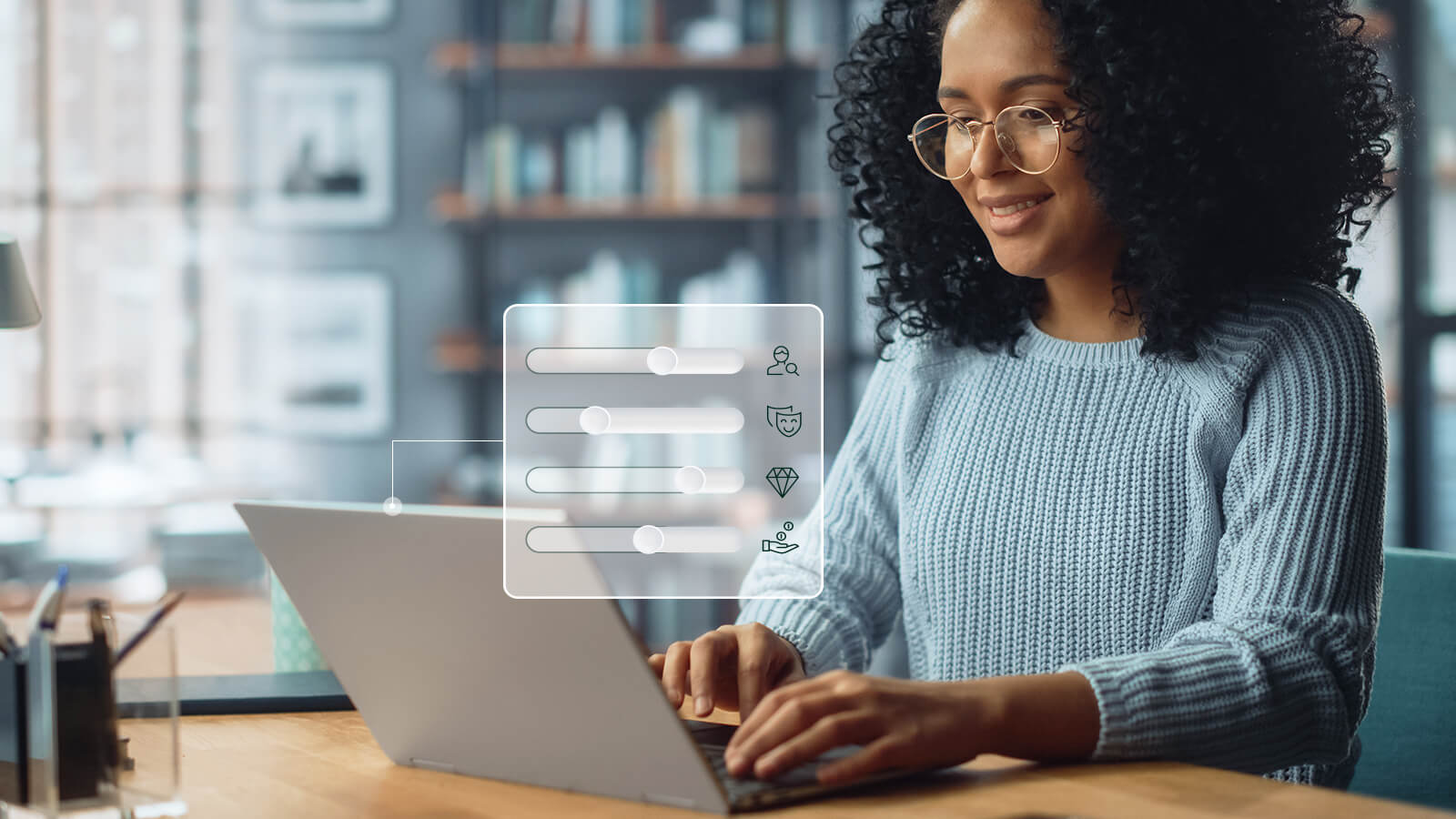 Woman making configurations on a laptop