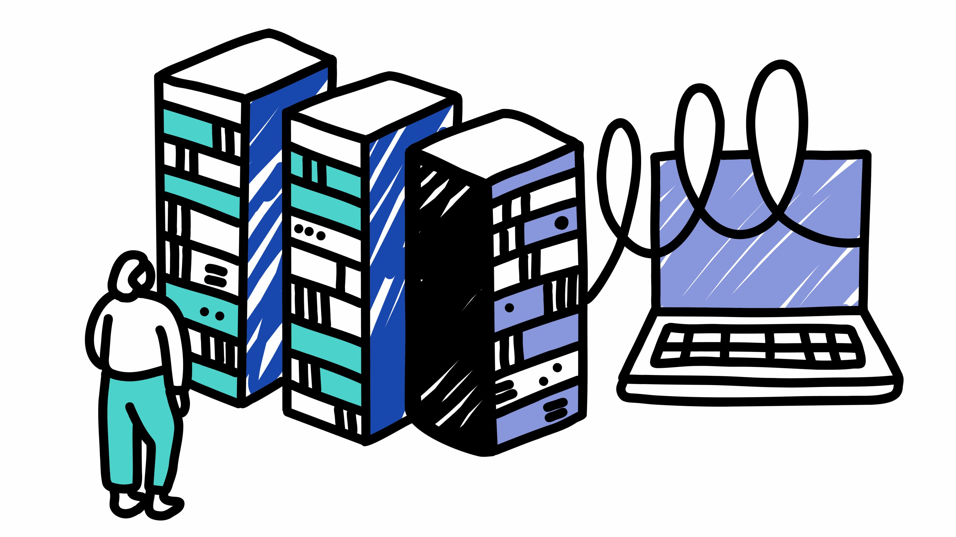 Illustration of servers and computer