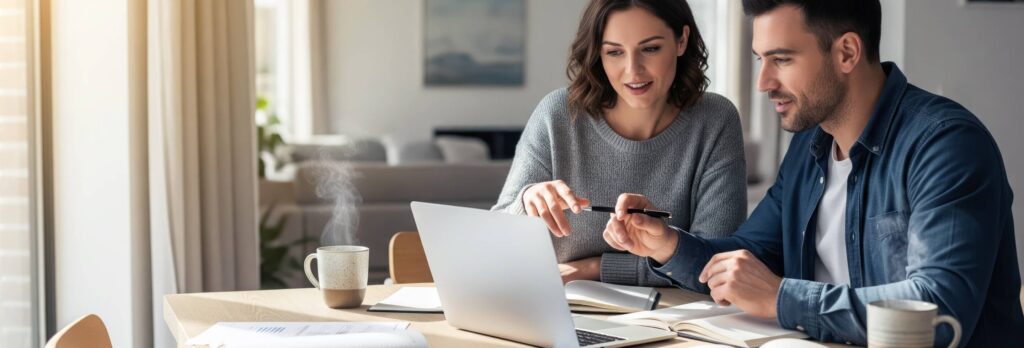 Woman and Man working on a laptop