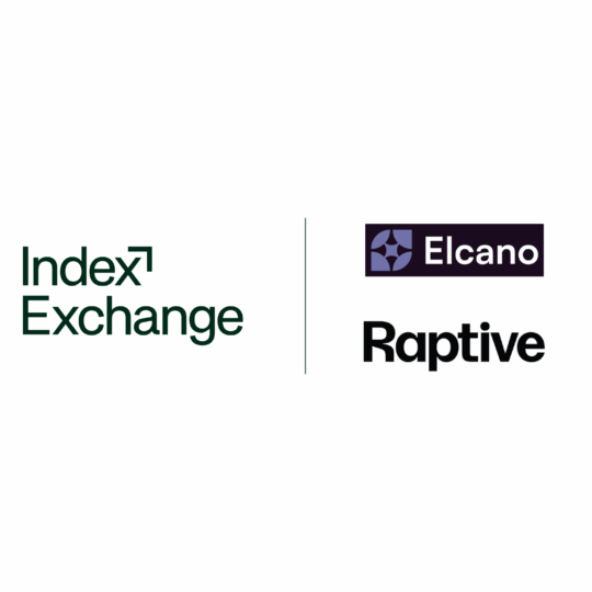 Index Exchange logo, Elcano logo, Raptive logo