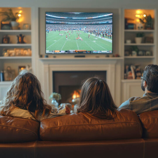 People sitting on a couch watching TV