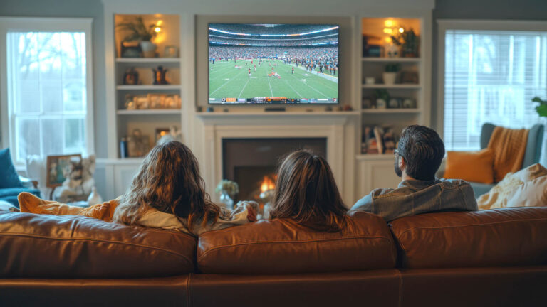 People sitting on a couch watching TV