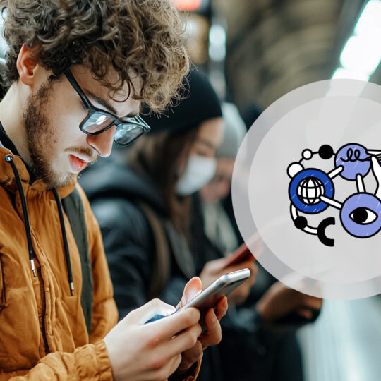 Man on his phone on the subway