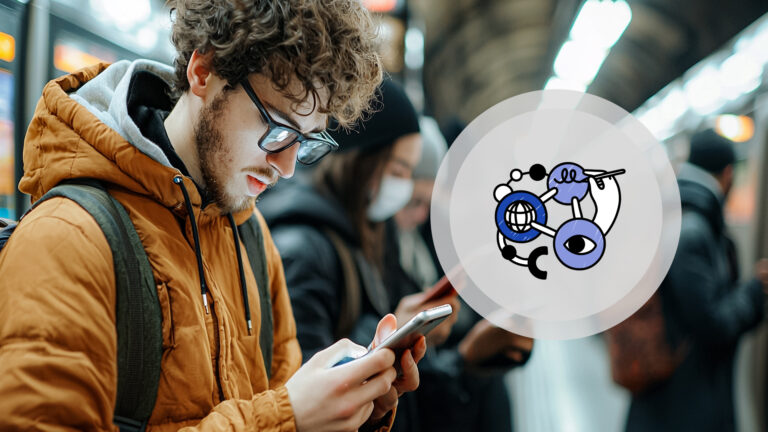 Man on his phone on the subway