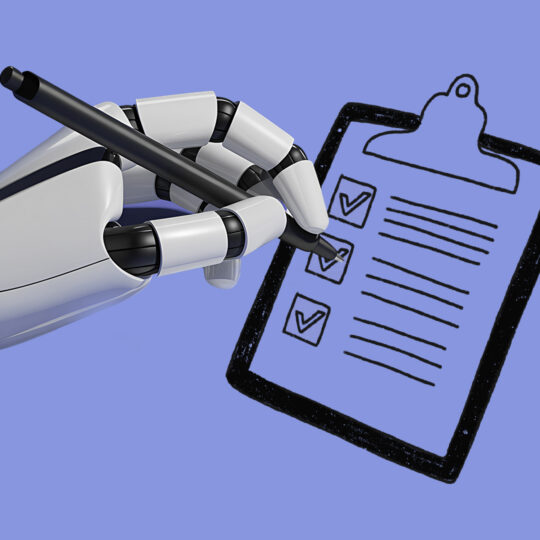 Robot hand writing a to-do list